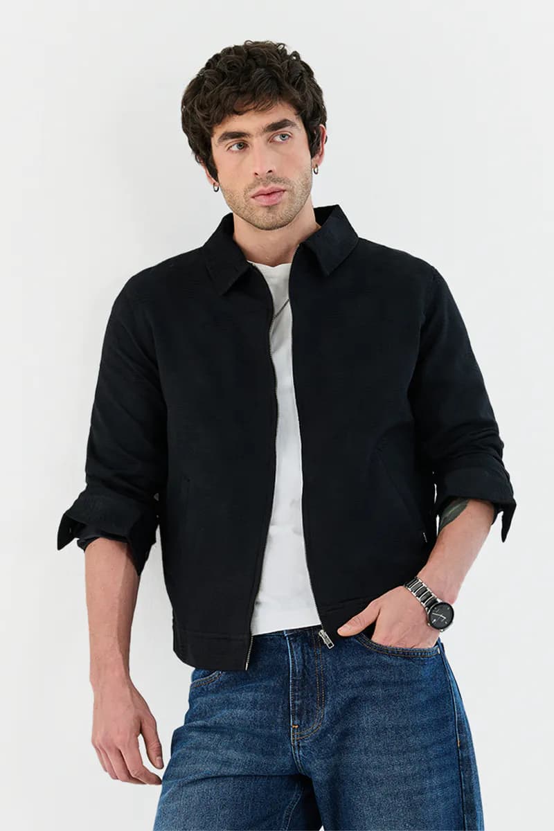 Regular Fit Textured Zipper Jacket