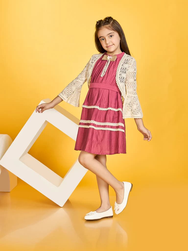 Girls Net Dress and Jacket Set with Belt