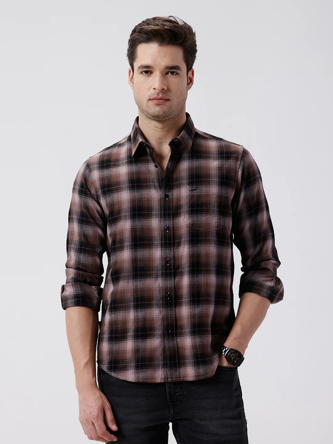 Diamond Dobby Casual Checks Shirt Pink