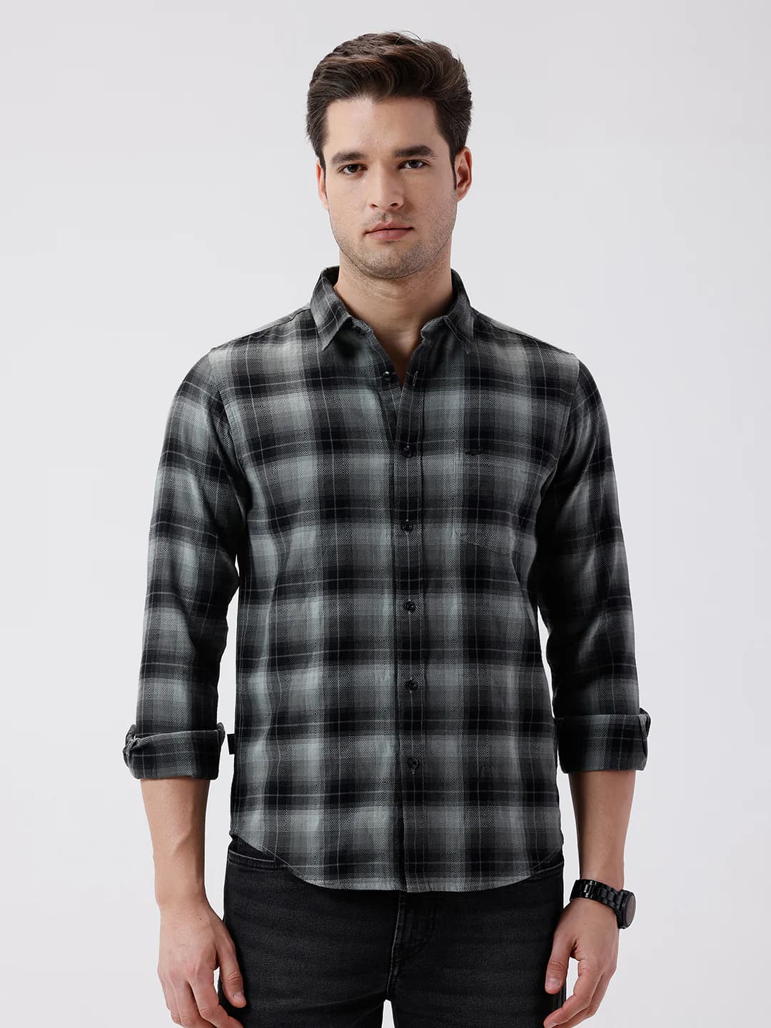 Diamond Dobby Casual Checks Shirt Pink
