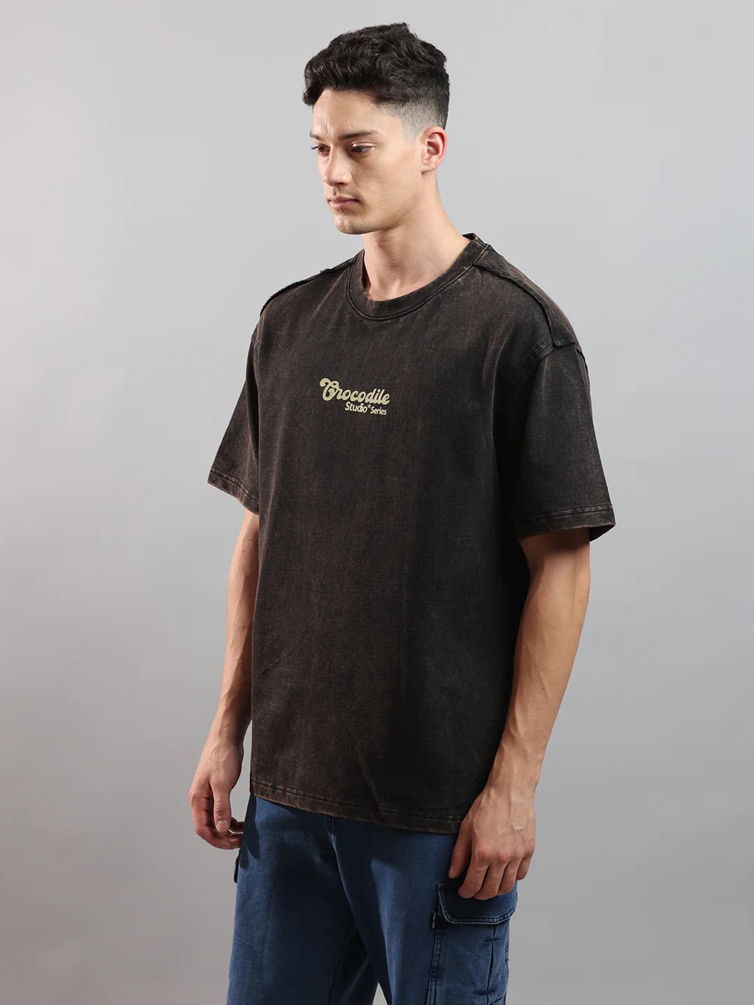Acid Washed Over Sized Crew In Jet Black – alternate view