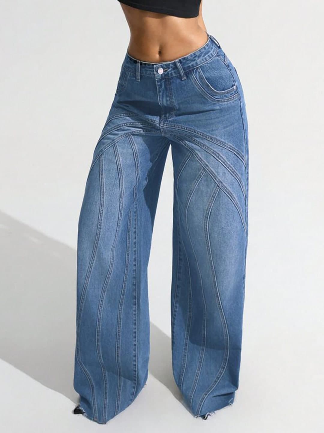 Wide Leg Mid-Rise Low Distress Light Jeans