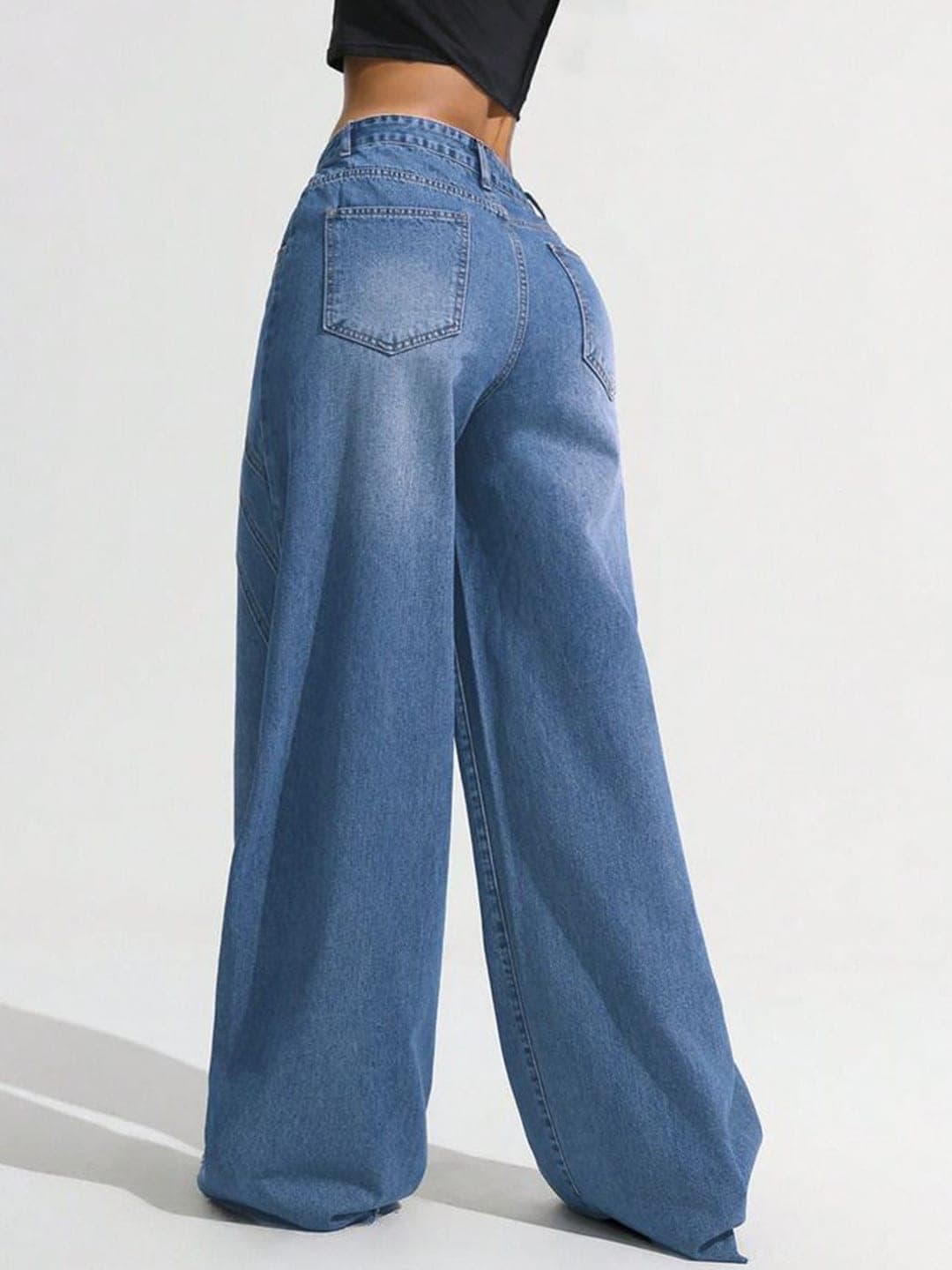 Wide Leg Mid-Rise Low Distress Light Jeans – alternate view